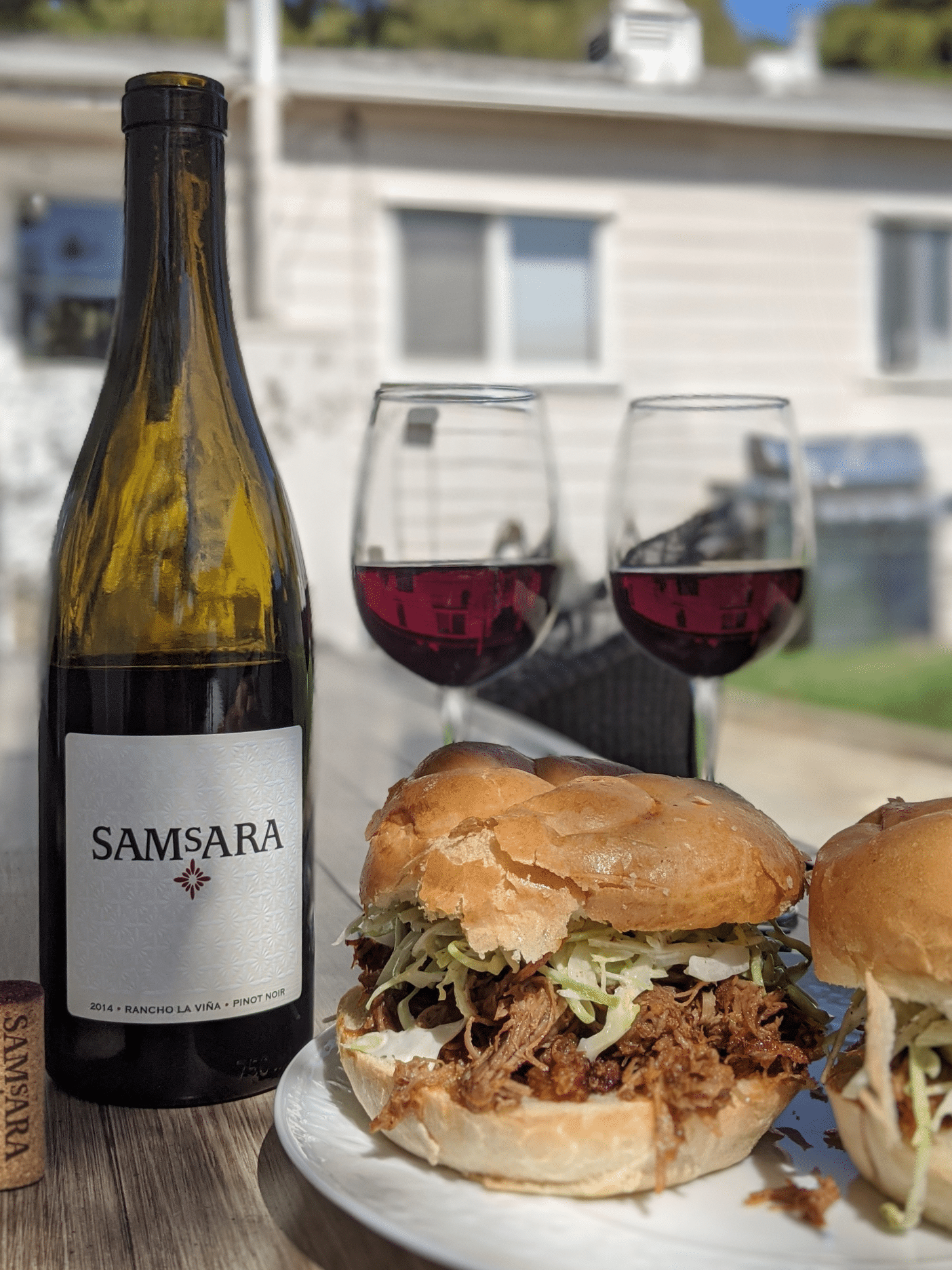 Sta. Rita Hills pulled pork with country cole slaw and Rancho La Vina Pinot Noir from SAMsARA Wine Co.