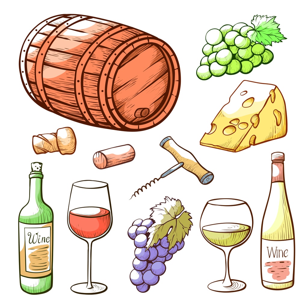 drawing of grapewines and winery - history of santa barbara wine country