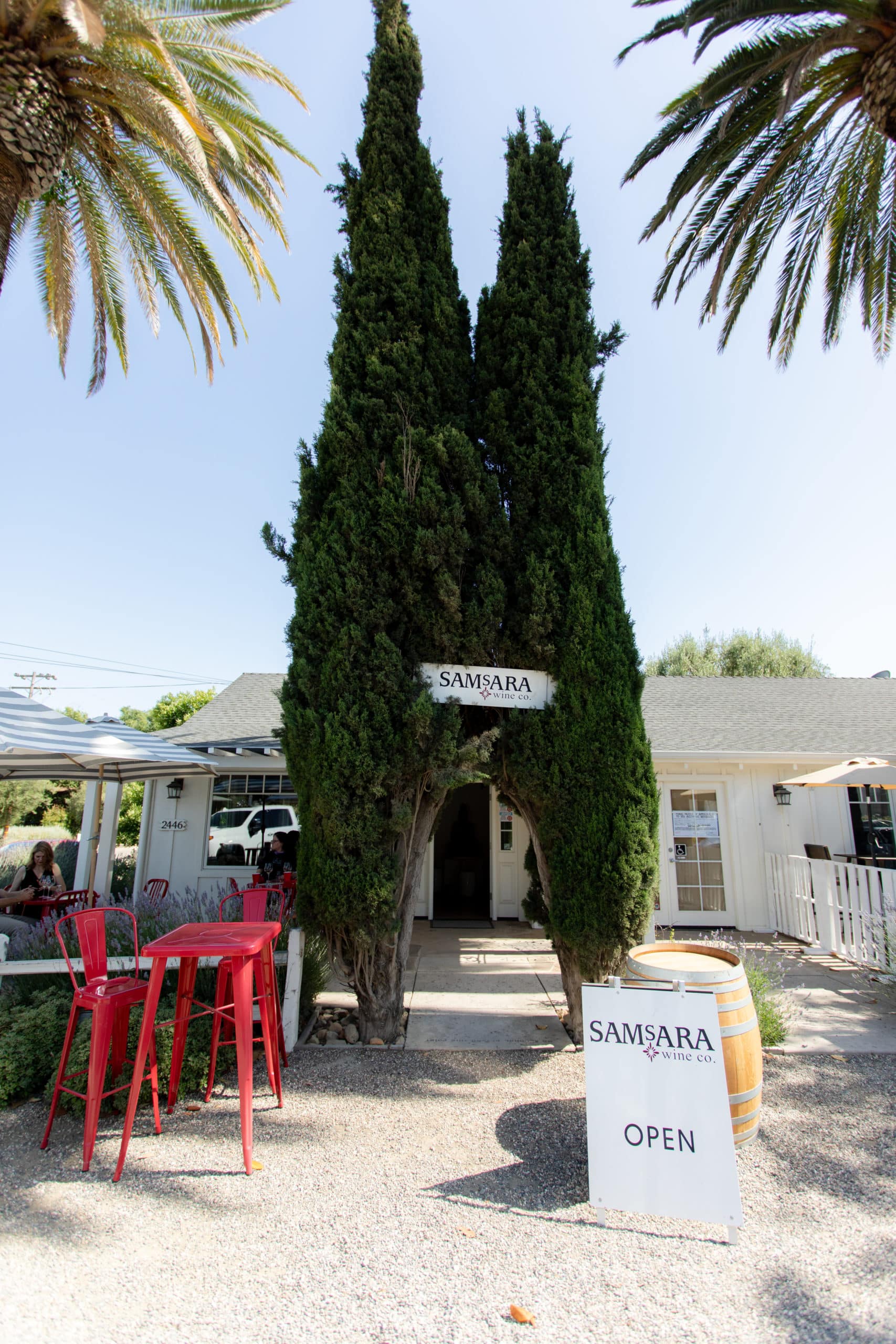 Outside patio at SAMsARA Wine Tasting room in Los Olivos, CA