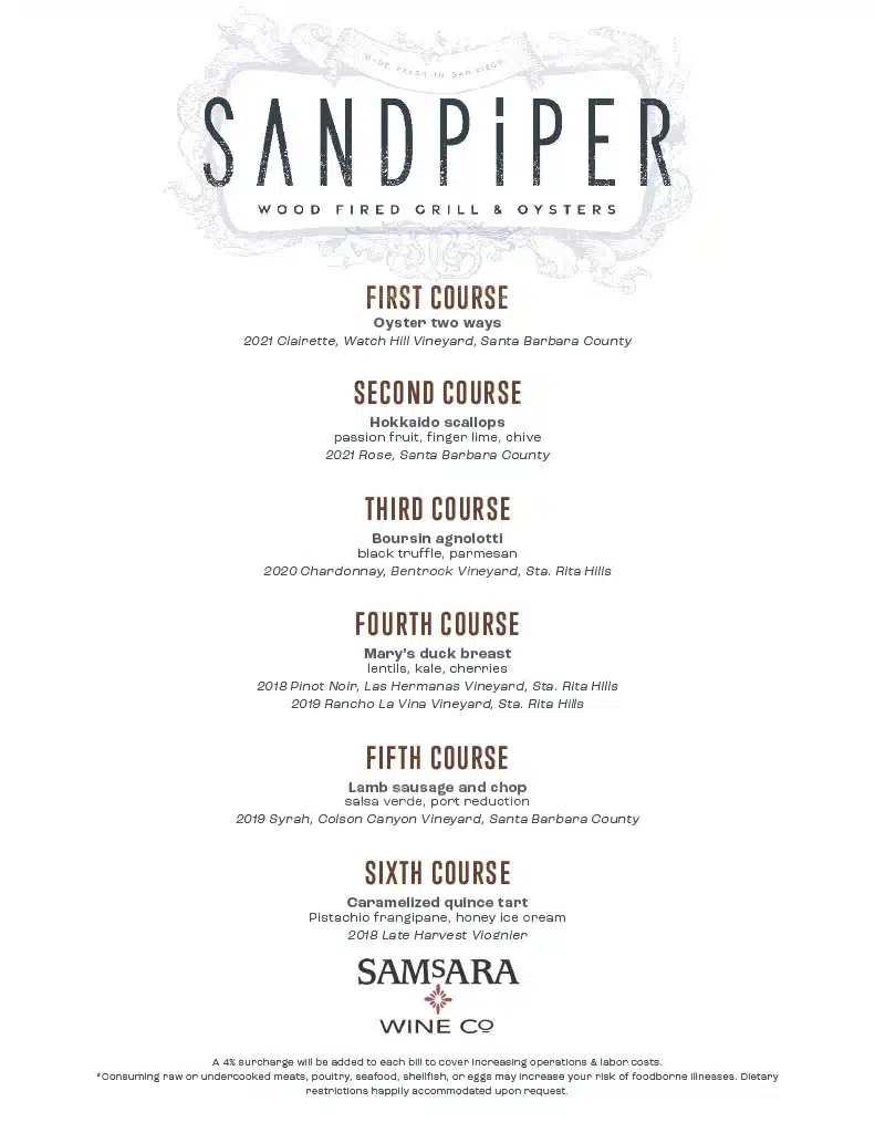 samsara wine co at sandpiper wood fired grill